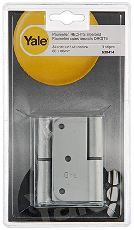 Yale 1019155 - 3 bisagras aluminio acabado natural. esquina derecha 80x80mm | 2 piezas