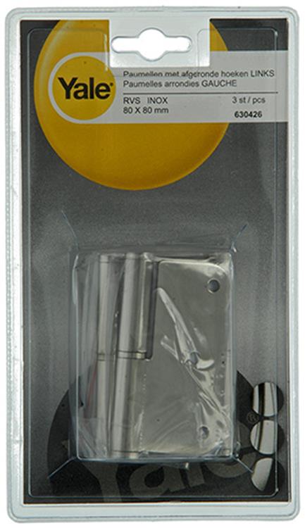 Yale 1019161 - 3 bisagras de acero inoxidable, esquinas biseladas izquierda 80x80mm | 5 piezas