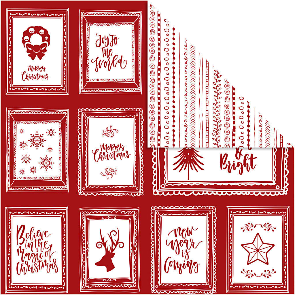 Papel de diseño vivi gade, marcos con texto y garabatos, hoja 30,5x30,5 cm, 180 gr, 5 hojas 1 caja