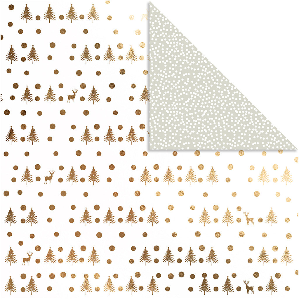 Carta disegno Vivi gade, cervi e pois, foglio 30,5x30,5 cm, 180 gr, oro, 3 fogli 1 scatola