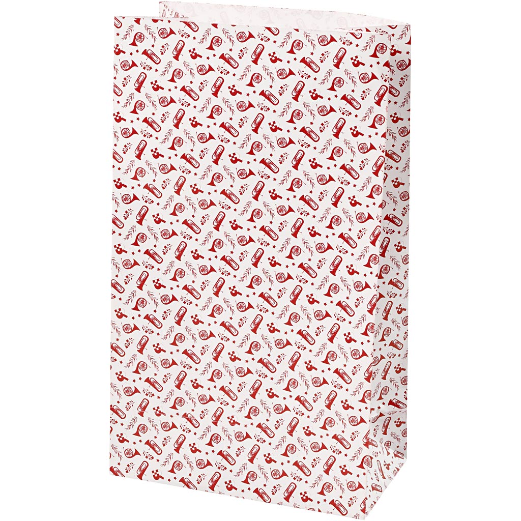 Vivi gade bolsas de papel, trompeta, h: 21 cm, medidas 6x12 cm, 80 gr, rojo, blanco, 8 piezas 1 caja
