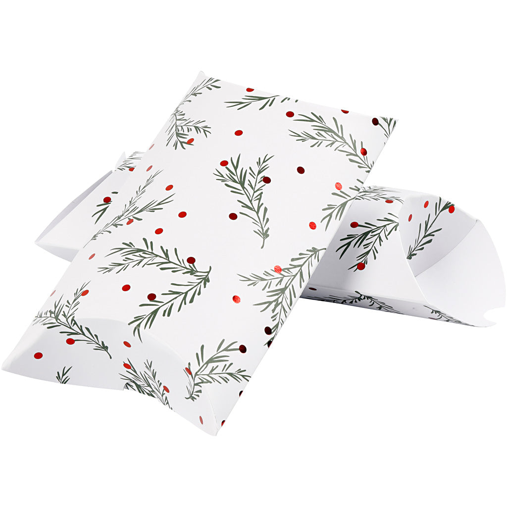 Cajas de regalo Vivi Gade, rama con bolas navideñas, medidas 18x15x6 cm, 300 gr, verde, rojo metalizado, blanco, 3 piezas 1 caja