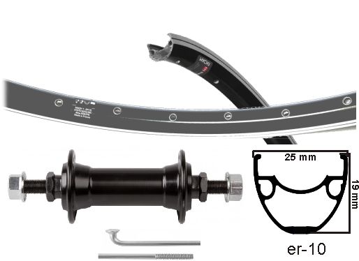 Rueda delantera KGS 28 pulgadas (622) Rim Mach EXE-10 Silver Black Axis fijo