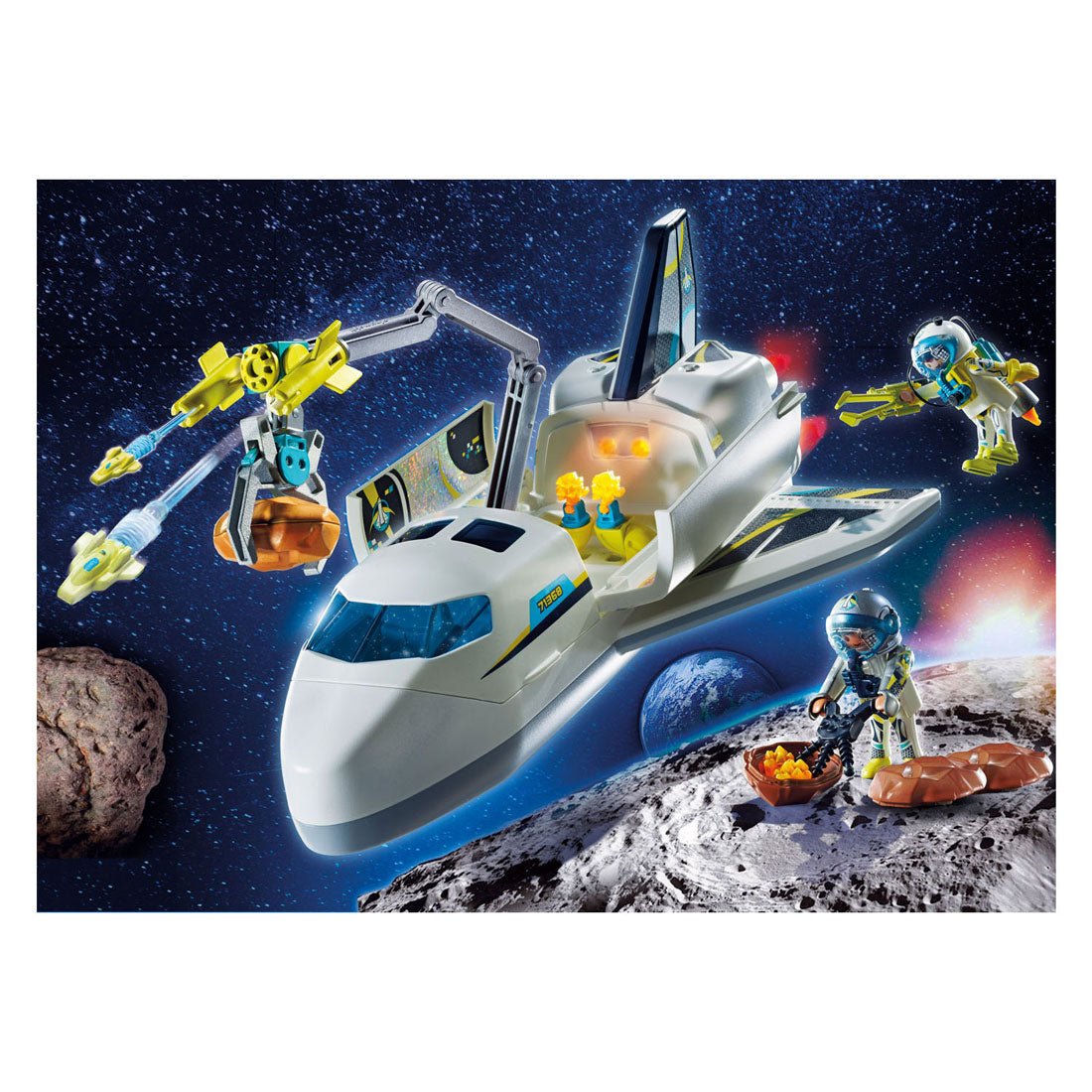 Playmobil Spacevaart Space Shuttle sul pacchetto promozionale della missione 71368