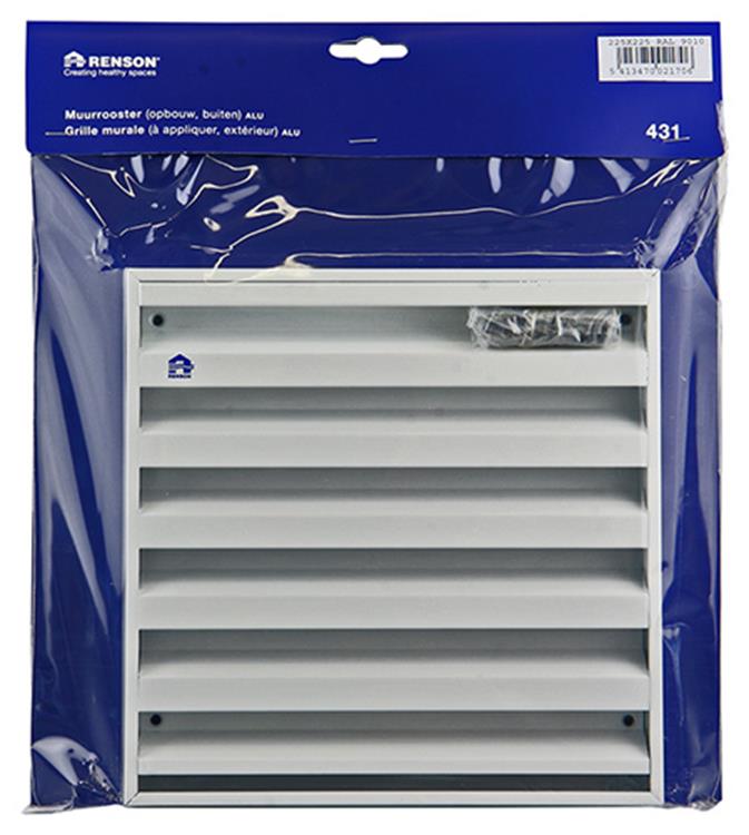 Renson 1006236 - rejilla mural de superficie 431 aluminio ral 9010 225x225mm | 2 piezas
