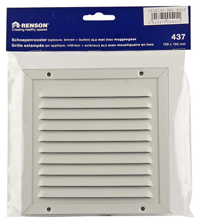Renson 1006342 - Rejilla de lamas + marco + mosquitera. construcción 437 ral9010 150x150mm | 2 piezas