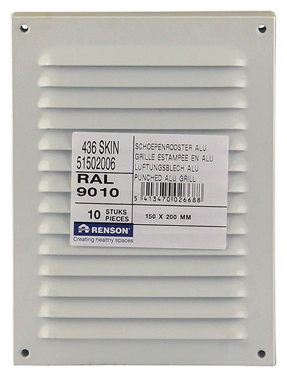 Renson 1006303 - Rejilla de lamas plana aluminio ral 9010 150x200mm | 10 piezas