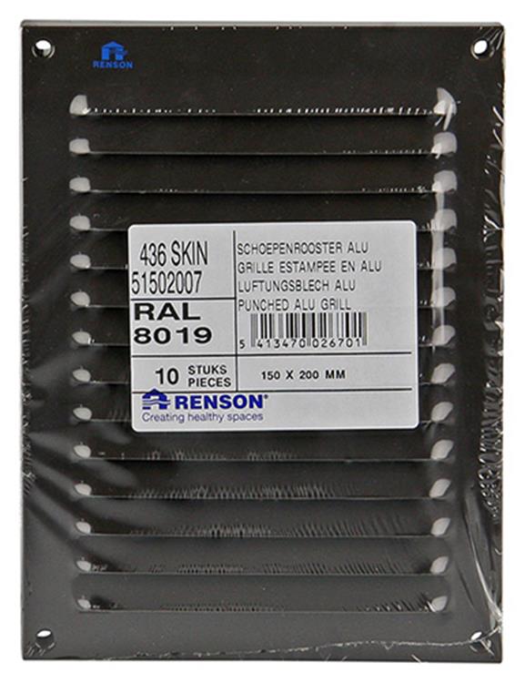 Renson 1006304 - Rejilla de lamas plana aluminio ral 8019 150x200mm | 10 piezas