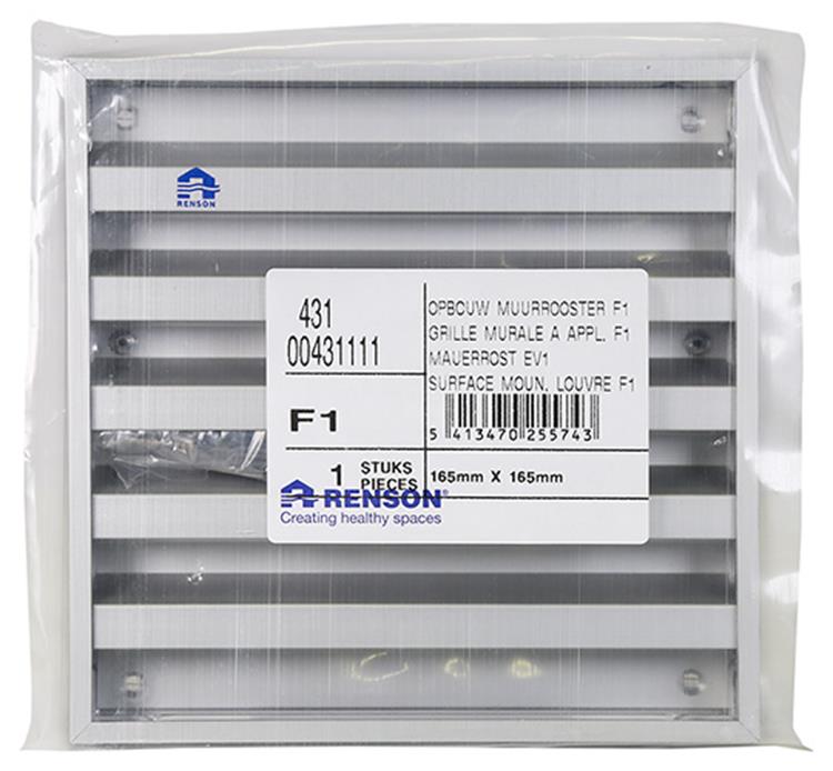 Renson 1013925 - rejilla de pared de superficie aluminio natural 431 165x165mm | 2 piezas