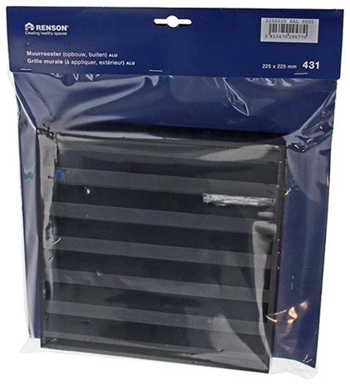 Renson 1057989 - Rejilla de pared de superficie con malla 431 (225x225) ral 9005 negro | 2 piezas