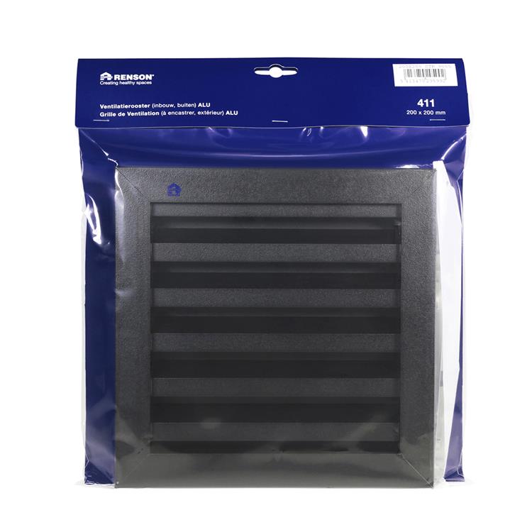 Renson 1057992 - rejilla empotrada con brida 411 (200x200) ral 9005 negro | 1 pieza