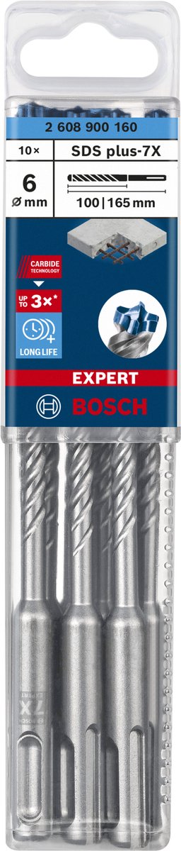Bosch accesorios experto taladro percutor sds plus-7x 6 x 100 x 165 mm - 10 pieza(s) - 2608900160