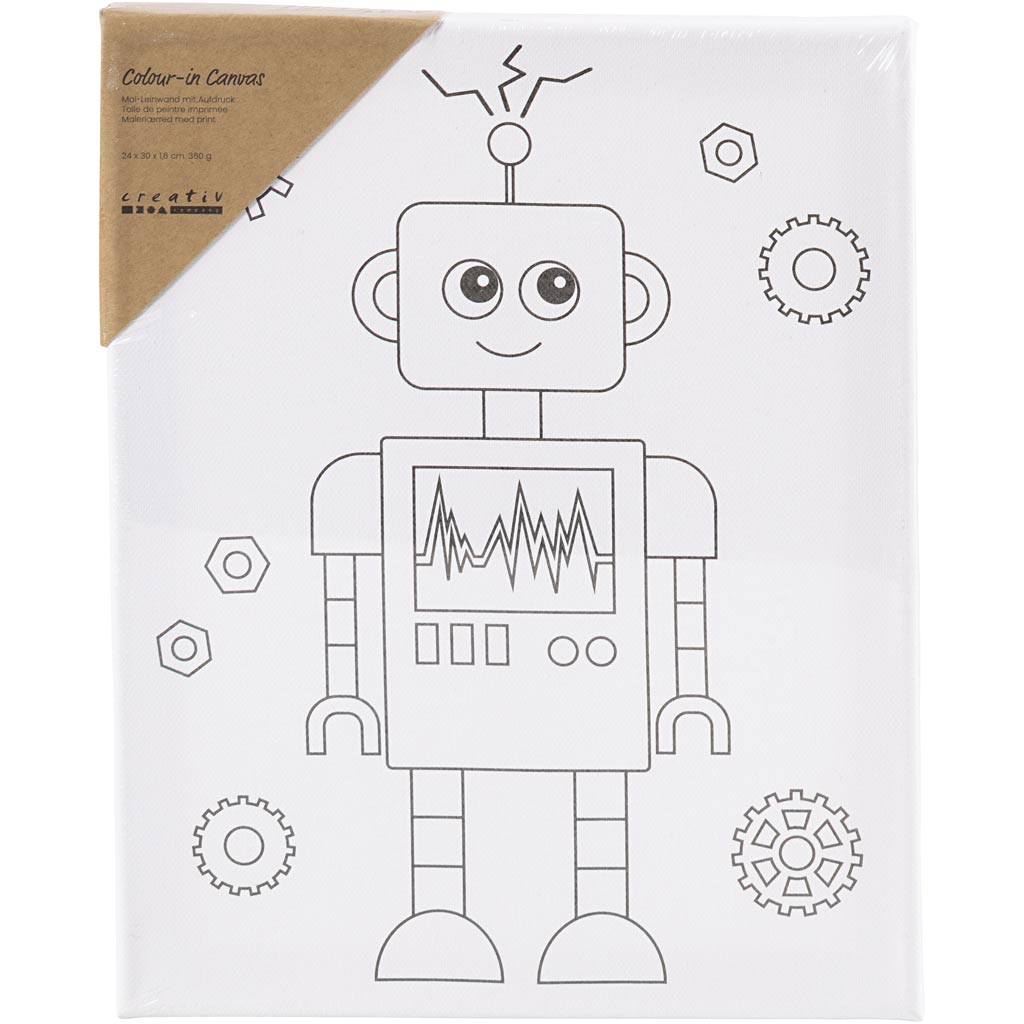 Creativ company lienzo para pintar con impresión, robot, d: 1,6 cm, medidas 24x30 cm, 360 gr, 1 unidad