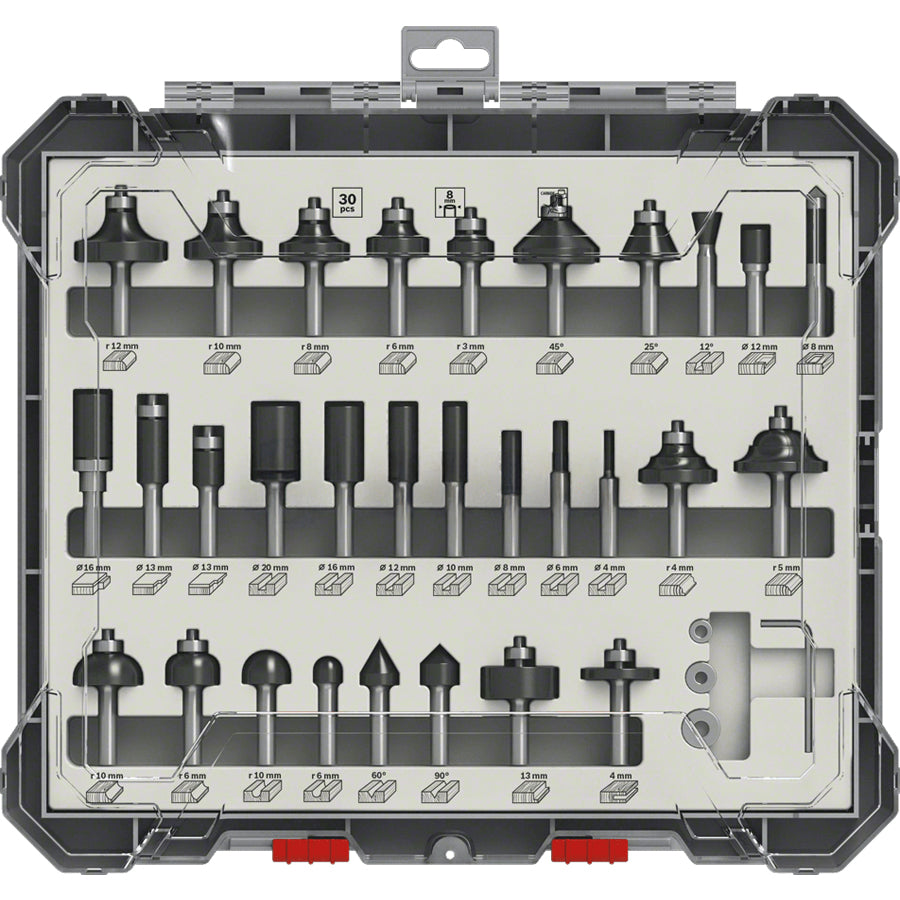 Bosch Freesset misto di 30 pezzi, 8 mm