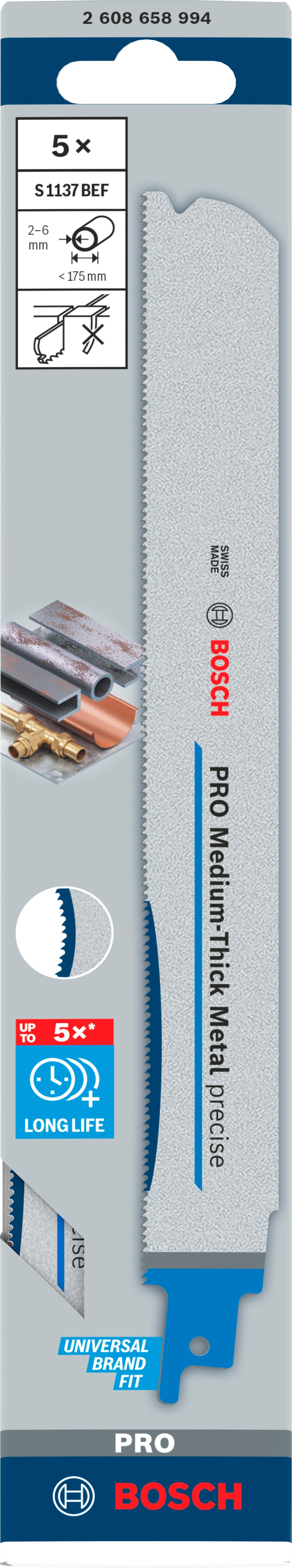 Bosch accesorios pro hoja de sierra precisa de metal de espesor medio s1137bef | 1 |1 x 25 x 225 mm | 5 piezas - 2608658994
