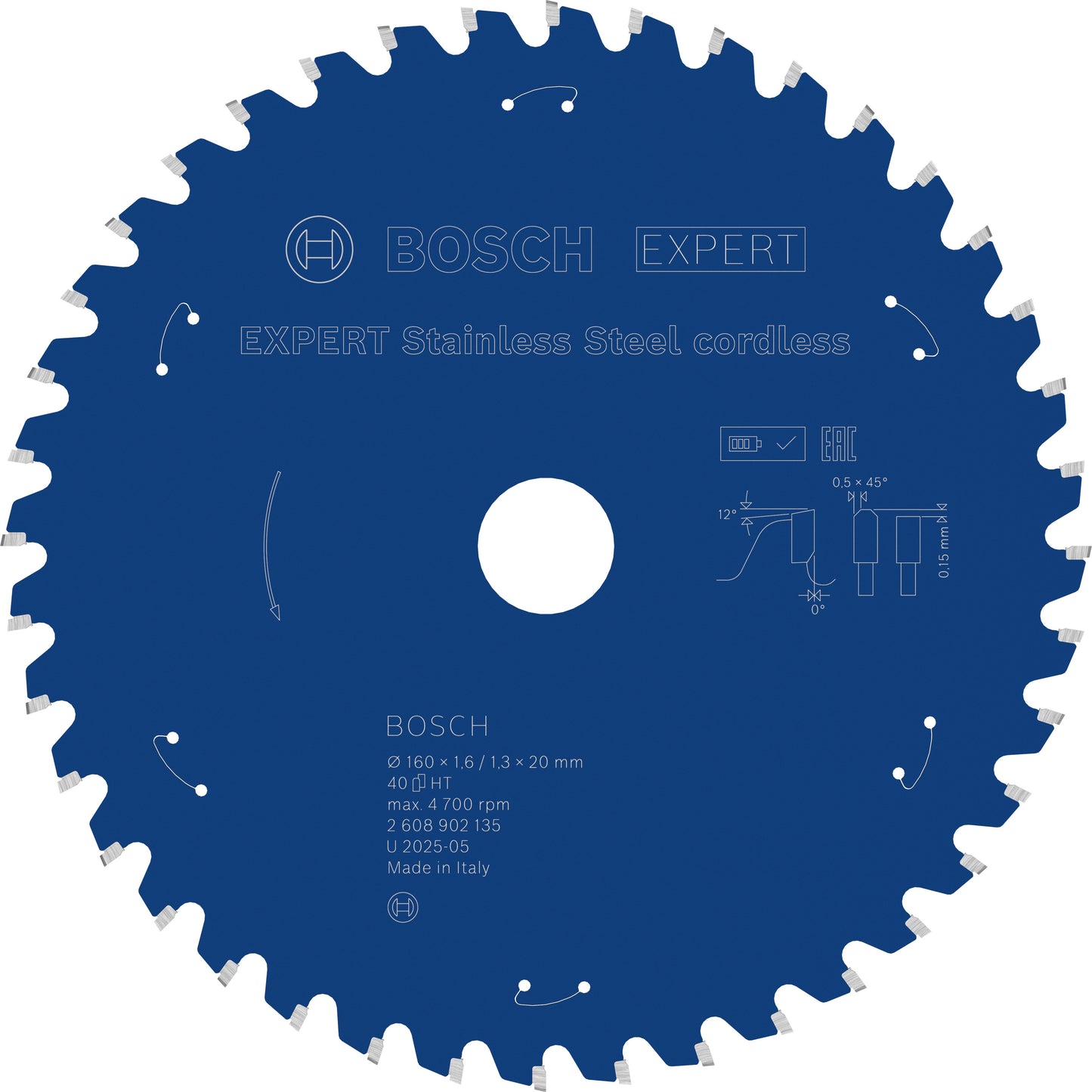 Hoja de sierra circular inalámbrica de acero inoxidable Bosch Accessories Expert | 160 x 1,6 1,3 x 20 mm | t40 - 2608902135