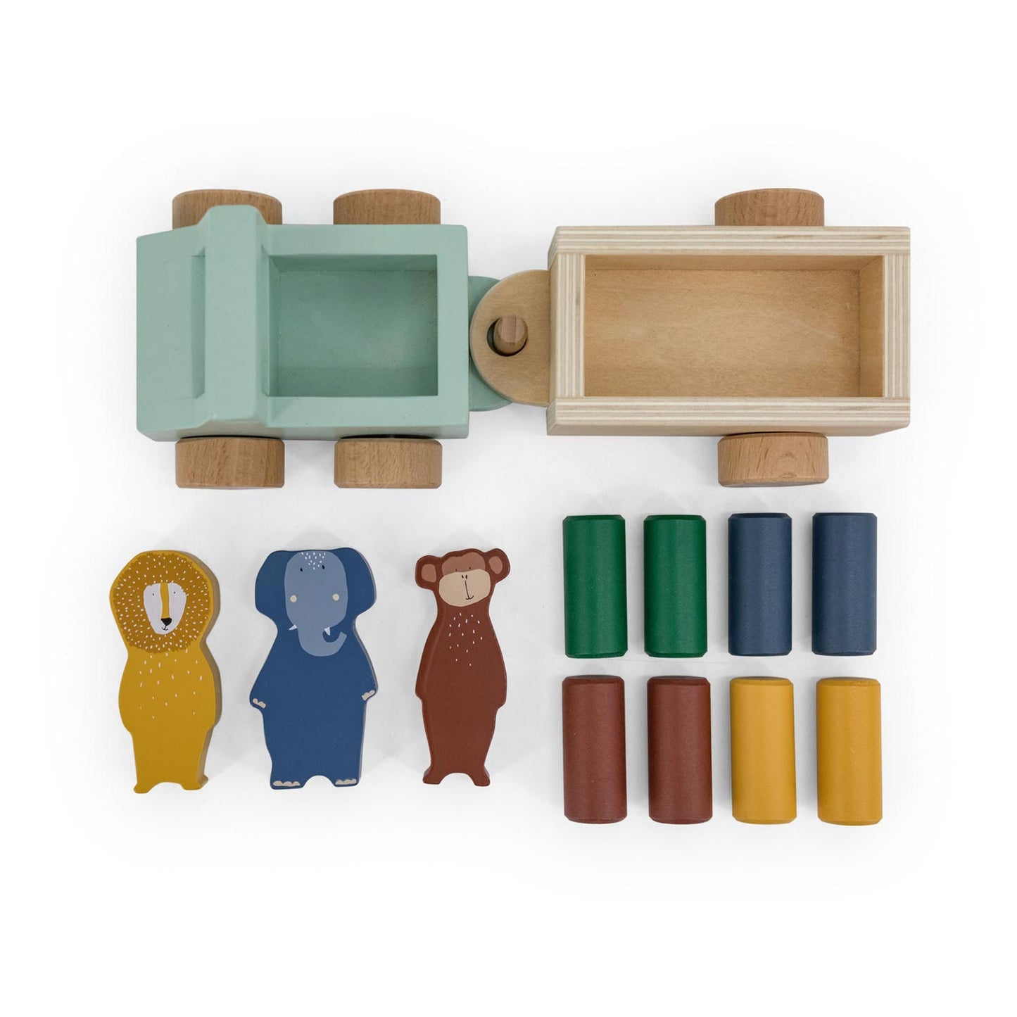 Trixie Wooden Animal Car con rimorchio