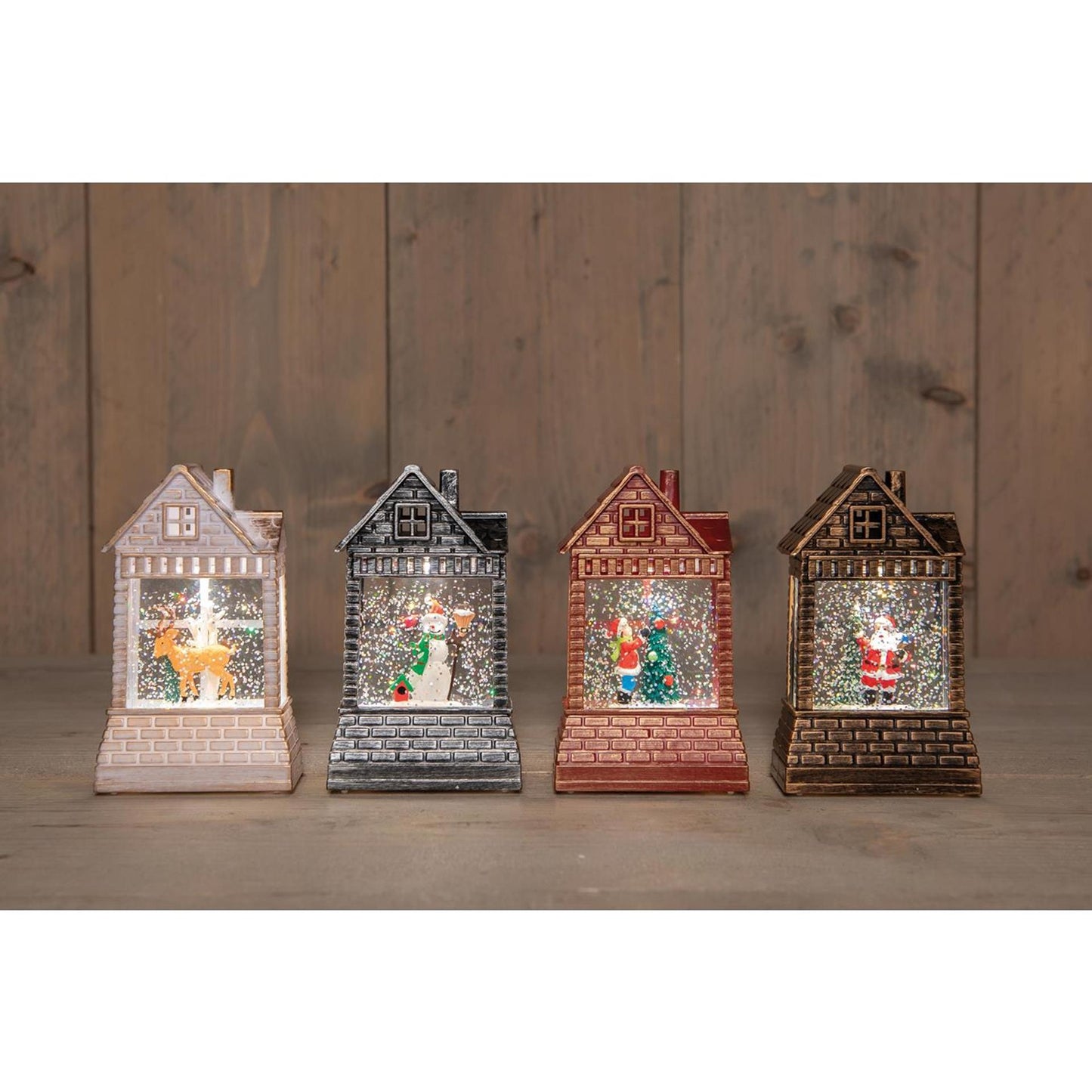 Anna's collection casa LED con immagine in glitter acqua 14x8x4,5cm alimentata a batteria 4 assortiti