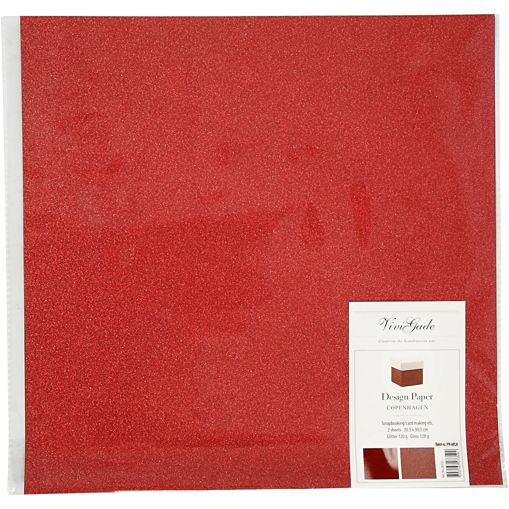 Papel de diseño Vivi Gade, hoja 30,5x30,5 cm, 120+128 gr, rojo, 2 hojas 1 caja