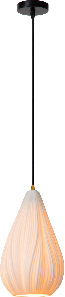 Lucide cinzia - hanglamp - ø 18,3 cm - 1xe27 - wit - japandi
