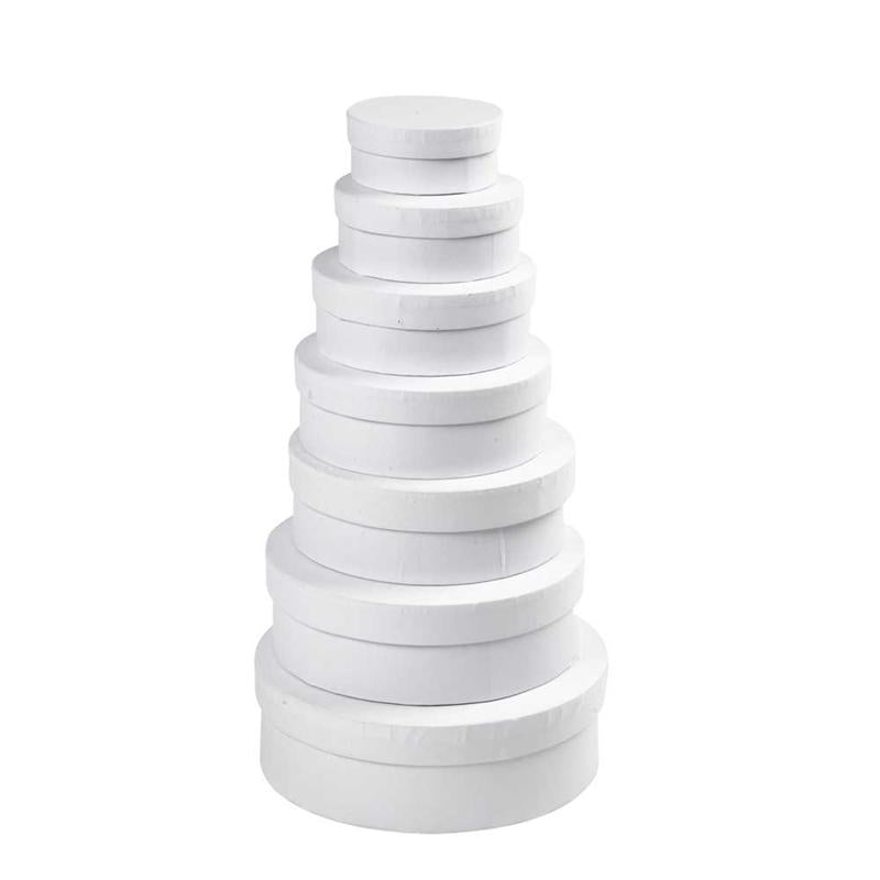 Creativ company cajas redondas, h: 4+4,5+5+5,5+6+6,5+7 cm, d 8,5+10,5+12,5+14,5+16,5+18,5+21,5 cm, blanco, 7 piezas 1 juego