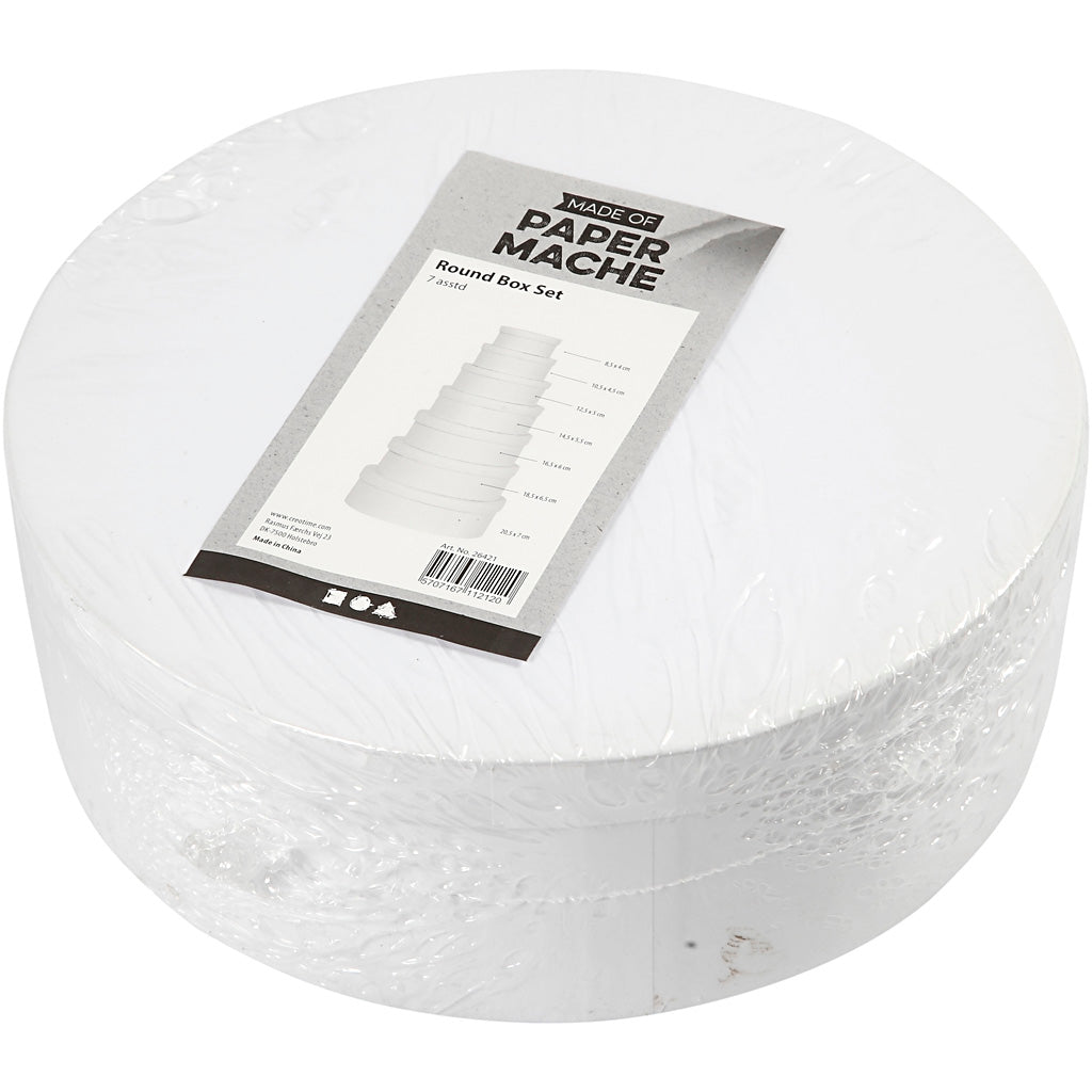 Creativ company cajas redondas, h: 4+4,5+5+5,5+6+6,5+7 cm, d 8,5+10,5+12,5+14,5+16,5+18,5+21,5 cm, blanco, 7 piezas 1 juego