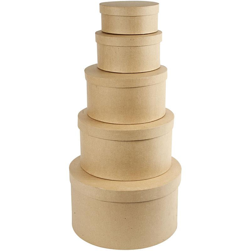 Creative Company Round Hat Boxes, H: 8+10+13+15+19 cm, D 16,5+18,5+24+28,5+35,5 cm, 5 pezzo 1 set