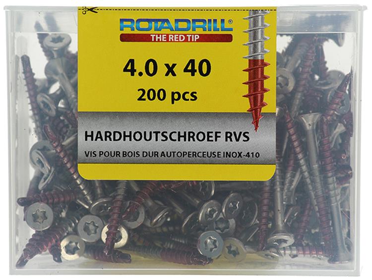 Rotadrill 1040035 - hardhoutschroef zelfb.sppls.rvs t20 4.0x40mm (200) | 4 stuks