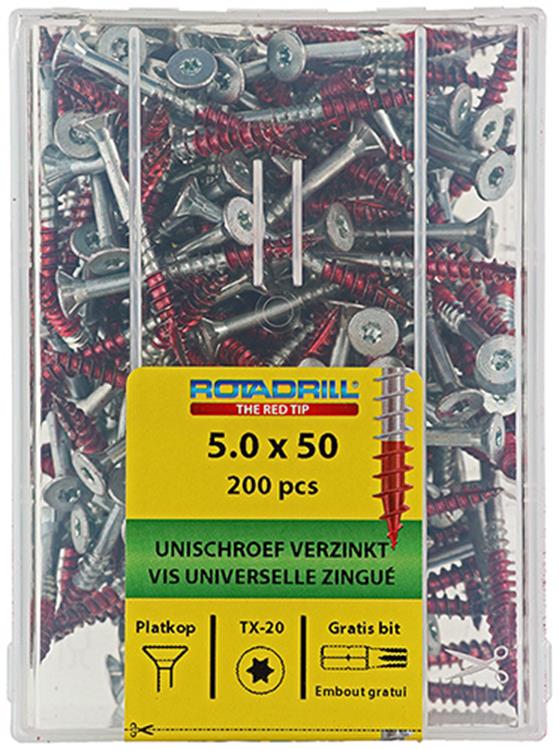Rotadrill 1039999 - tornillo universal vktx vz 5.0x50mm (200) | 4 piezas