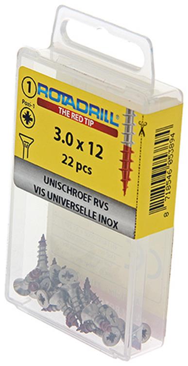 Rotadrill 1039847 - universeelschroef vk pzd rvs-a2 3.0x12mm (22) | 6 stuks
