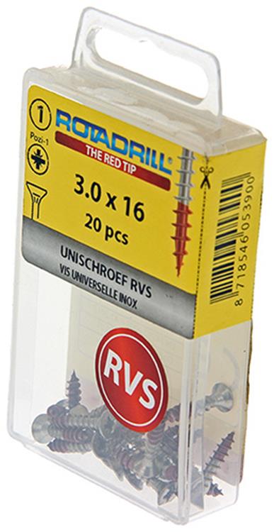 Rotadrill 1039848 - universeelschroef vk pzd rvs-a2 3.0x16mm (20) | 6 stuks