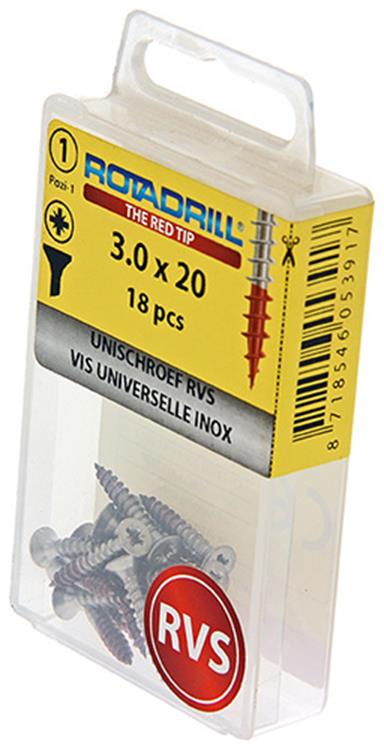 Rotadrill 1039849 - universeelschroef vk pzd rvs-a2 3.0x20mm (18) | 6 stuks
