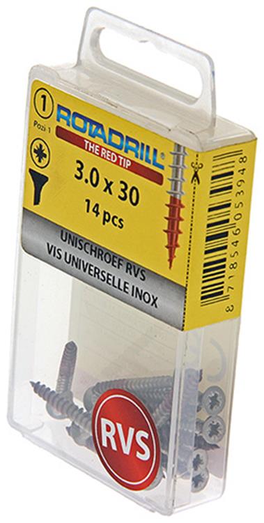 Rotadrill 1039851 - universeelschroef vk pzd rvs-a2 3.0x30mm (14) | 6 stuks