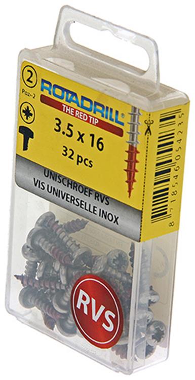 Rotadrill 1039875 - universeelschroef ck pzd rvs-a2 3.5x16mm (32) | 6 stuks