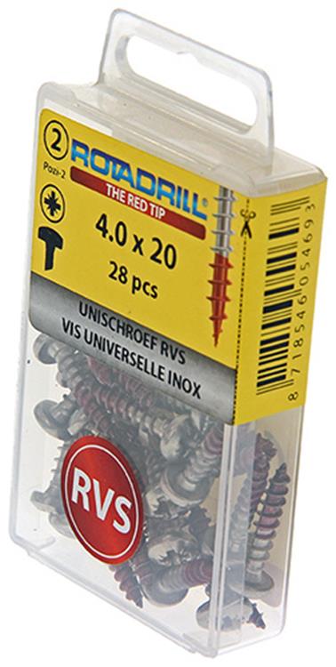 Rotadrill 1039878 - universeelschroef ck pzd rvs 4.0x20mm (28) | 6 stuks