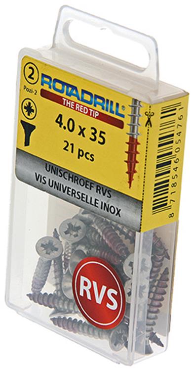 Rotadrill 1039865 - universeelschroef vk pzd rvs-a2 4.0x35mm (21) | 6 stuks
