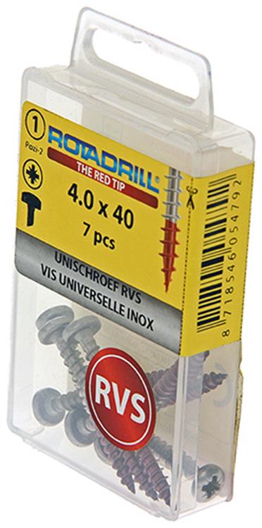 Rotadrill 1039894 - universeelschroef ck pzd rvs 4.0x40mm (7) | 6 stuks