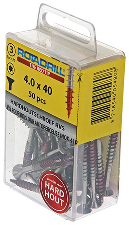 Rotadrill 1039899 - hardhoutschroefzelfb.sppls.rvs t20 4.0x40mm (50) | 6 stuks