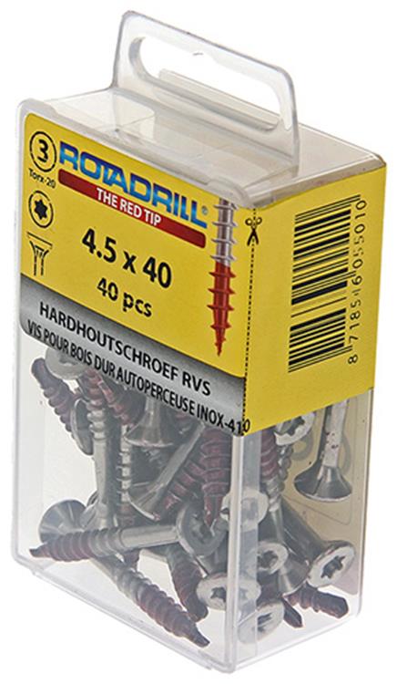 Rotadrill 1039901 - hardhoutschroef zelfb.sppls.rvs t25 4.5x40mm (40) | 6 stuks