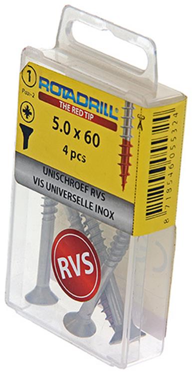 Rotadrill 1039862 - universeelschroef vk pzd rvs-a2 5.0x60mm (4) | 6 stuks