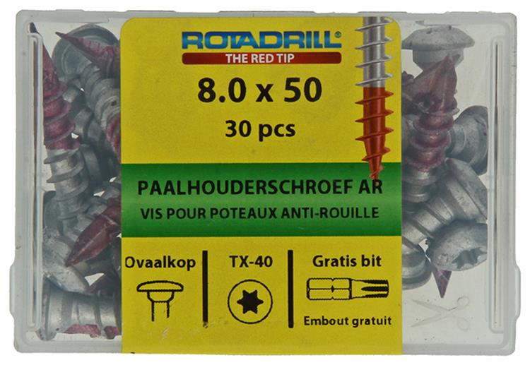 Rotadrill 1040020 - tornillo porta poste ar-coating tx 8.0x50mm (30) | 4 piezas