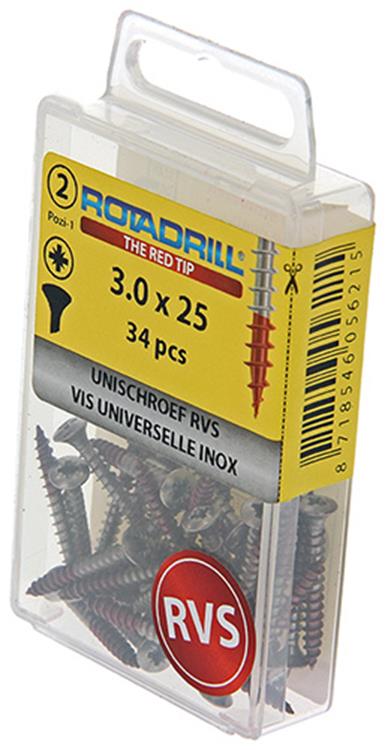 Rotadrill 1039869 - universeelschroef lkpzd rvs-a2 3.0x25mm (34) | 6 stuks