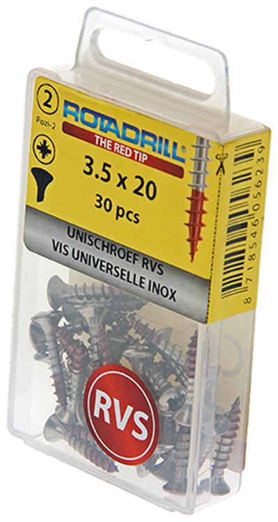Rotadrill 1039870 - universeelschroef lk pzd rvs-a2 3.5x20mm (30) | 6 stuks