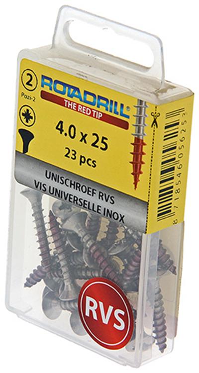 Rotadrill 1039872 - universeelschroef lk pzd rvs-a2 4.0x25mm (23) | 6 stuks