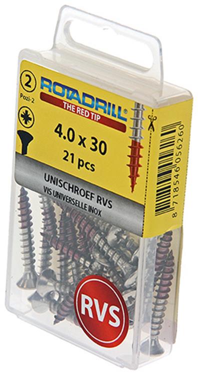 Rotadrill 1039873 - universeelschroef lk pzd rvs-a2 4.0x30mm (21) | 6 stuks