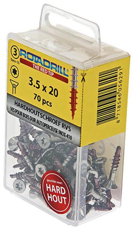 Rotadrill 1039896 - hardhoutschroef zelfb.sppls.rvs t15 3.5x20mm (70) | 6 stuks