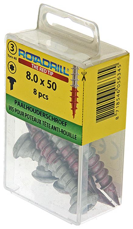 Rotadrill 1039924 - tornillo porta poste ar-coating tx 8.0x50mm (8) | 6 piezas