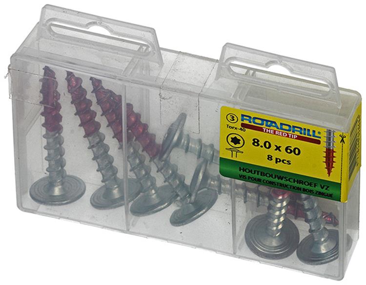 Rotadrill 1039919 - houtbouwschroef tellerkop vz tx 8.0x60mm(8) | 6 stuks