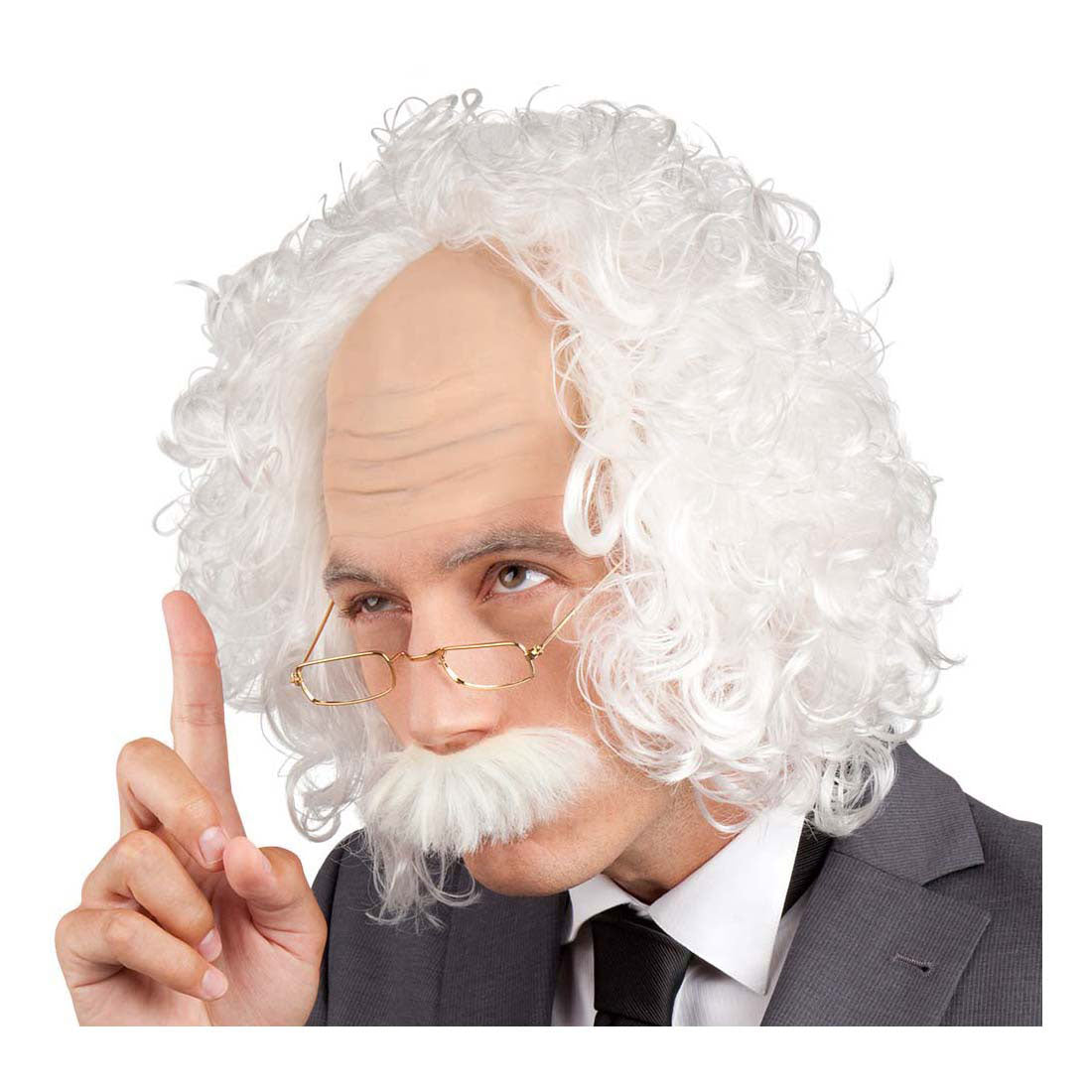 Parrucca einstein con baffi e occhiali
