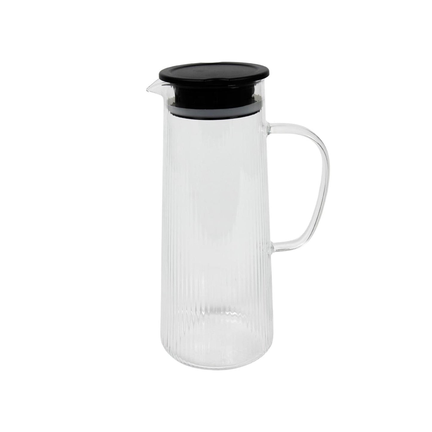 Jarra vertedora de líneas claras con tapa.